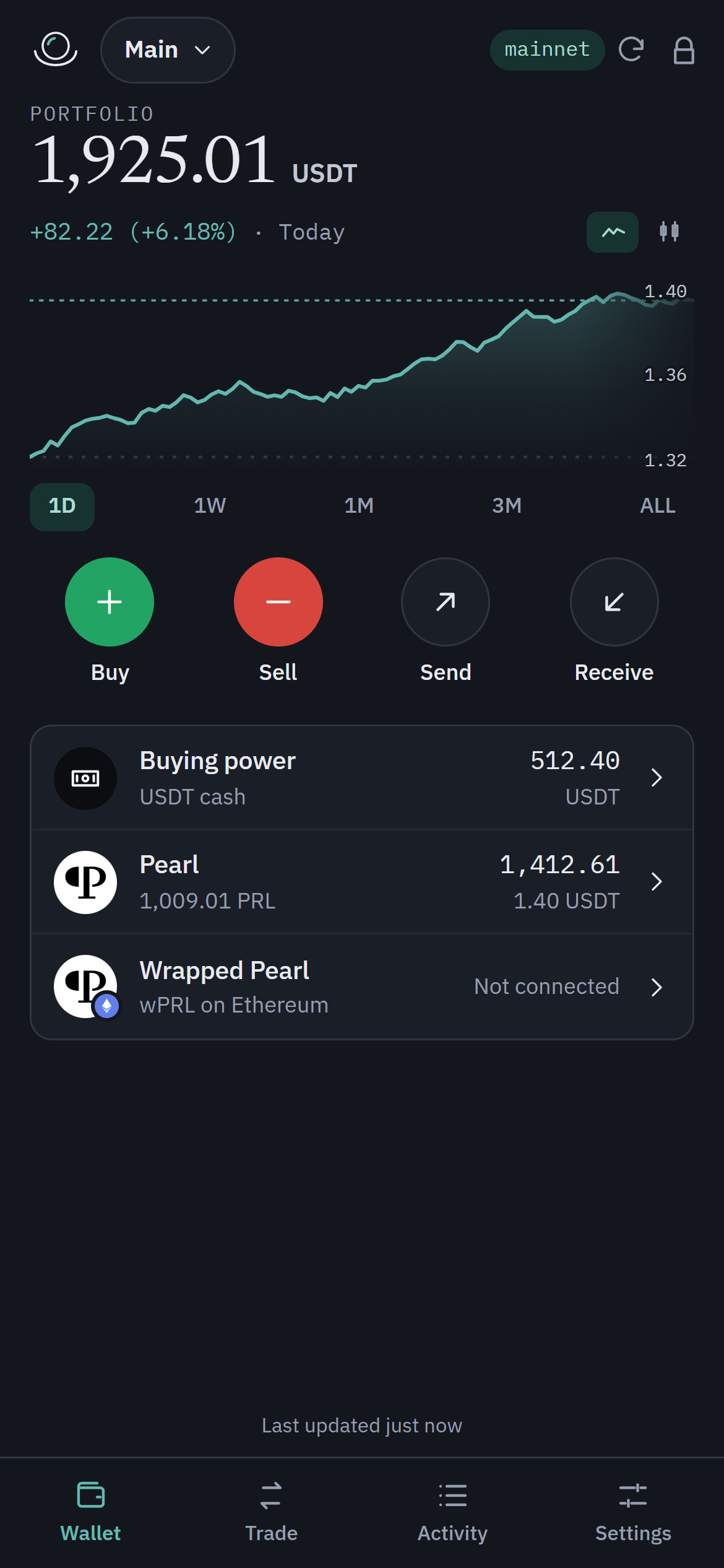 Oyster web app on a phone, showing the wallet home screen